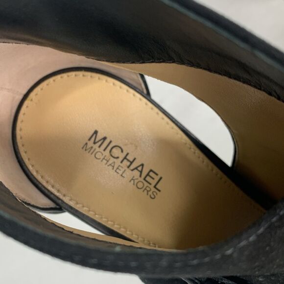 Michael Kors Isabella black suede leather peep toe heeled ankle booties NWOT - Picture 8 of 11